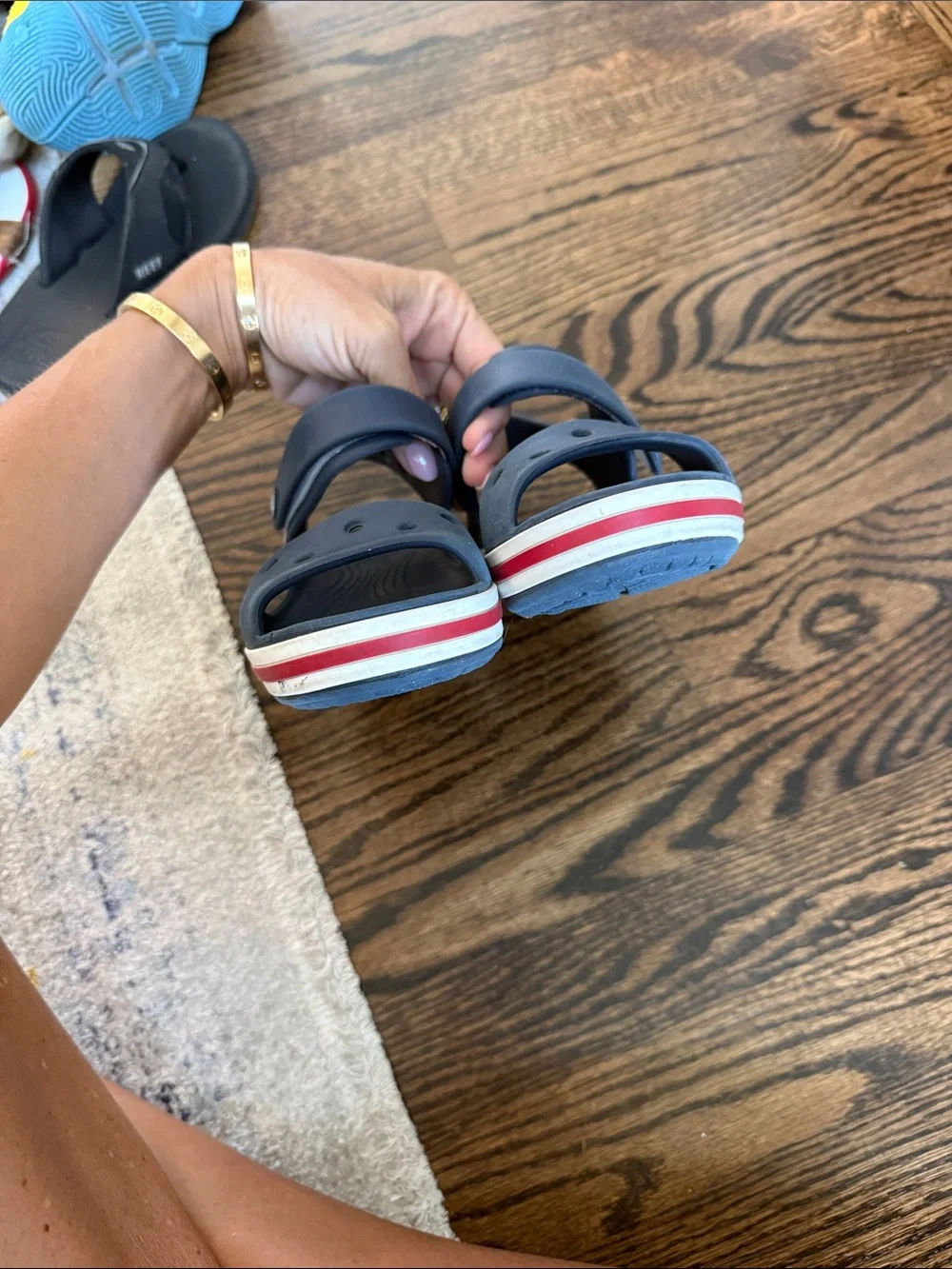 CROCS Kids Navy bayaband Sandal with Red and White Trim